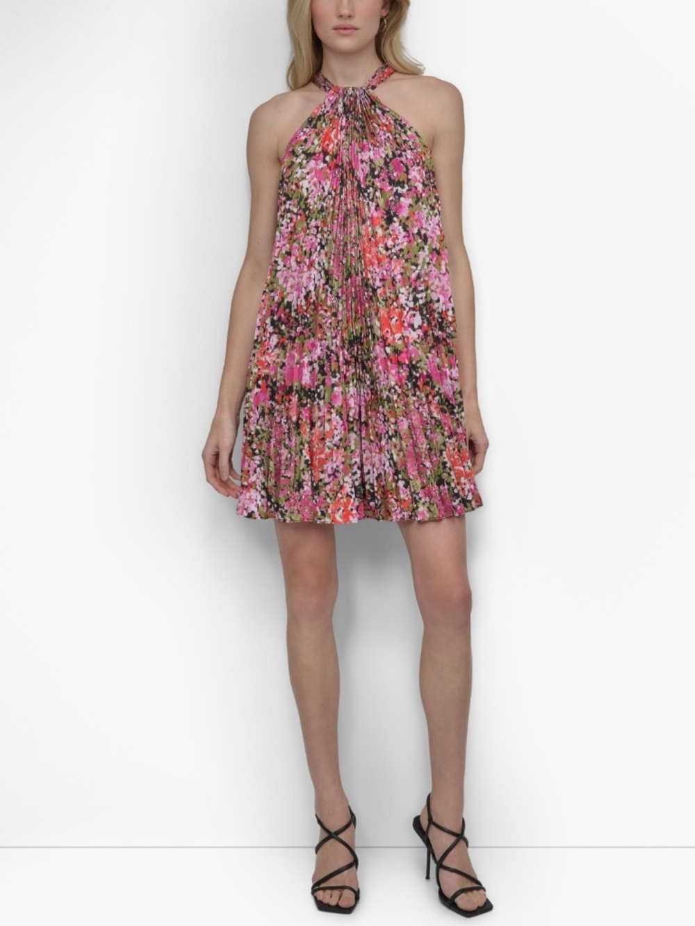 DKNY Women's Printed Sleeveless Pleated Mini Dress Multi NWT